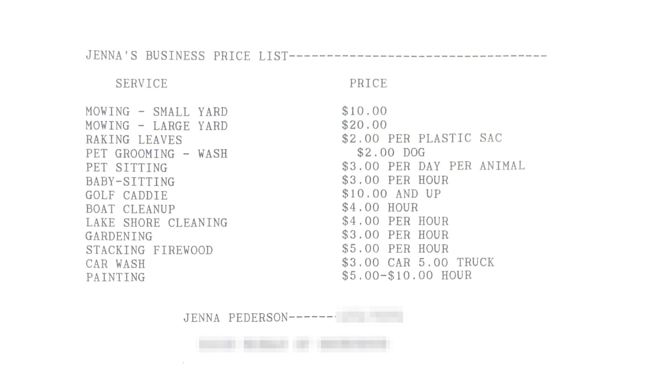 Odd Jobs Price List